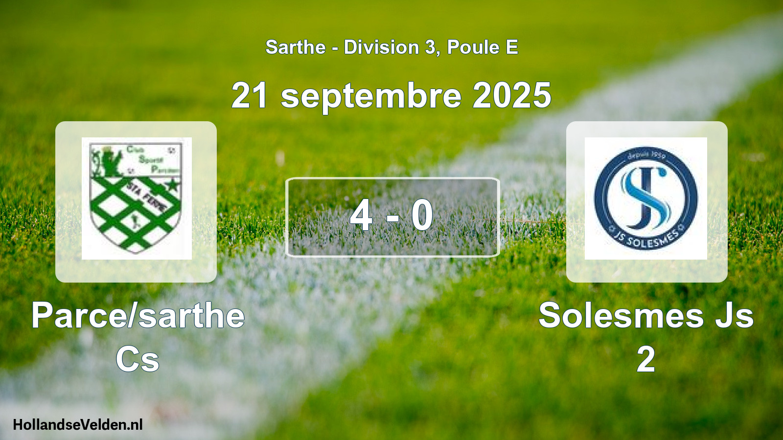Gespeelde wedstrijd: Parce/sarthe Cs - Solesmes Js 2 4 - 0 (21 septembre 2025)