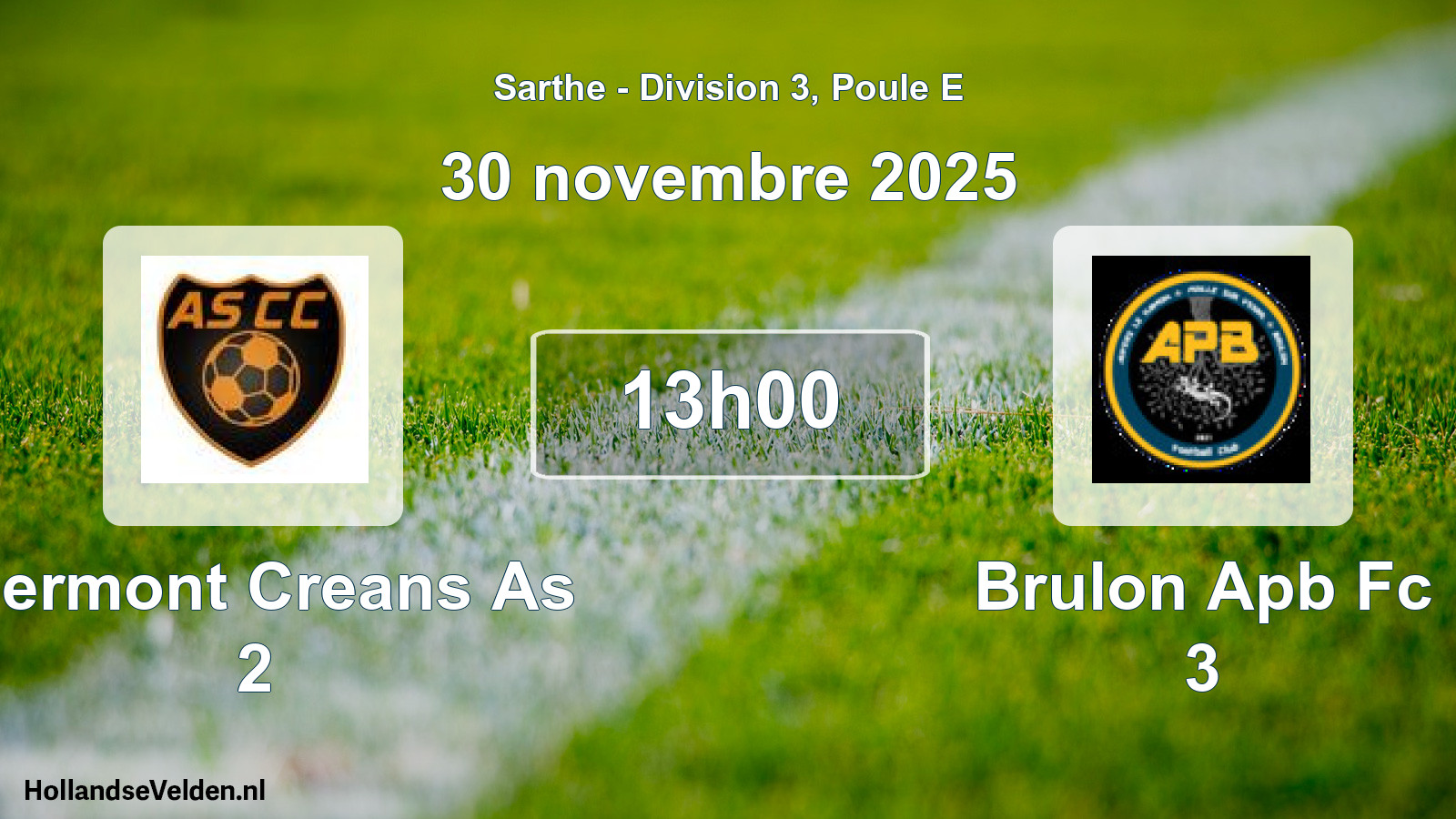 Geplande wedstrijd: Clermont Creans As 2 - Brulon Apb Fc 3 (30 novembre 2025)