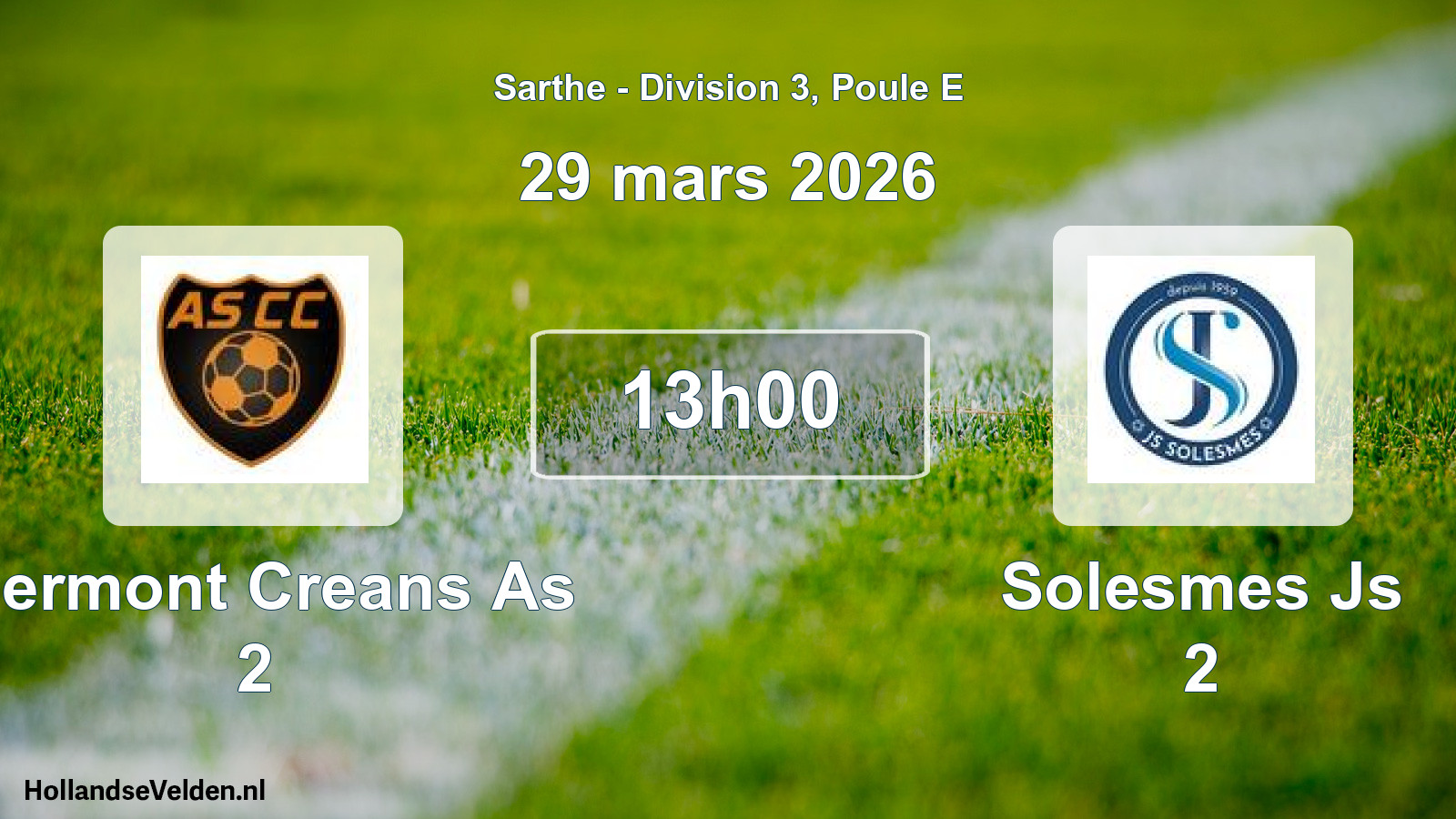 Geplande wedstrijd: Clermont Creans As 2 - Solesmes Js 2 (29 maart 2026)