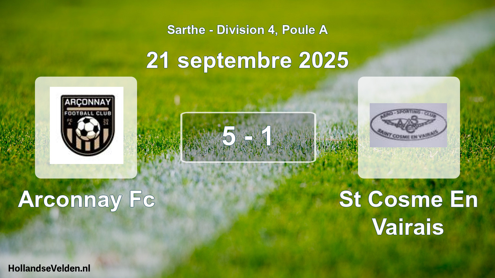 Gespeelde wedstrijd: Arconnay Fc - St Cosme En Vairais 5 - 1 (21 septembre 2025)