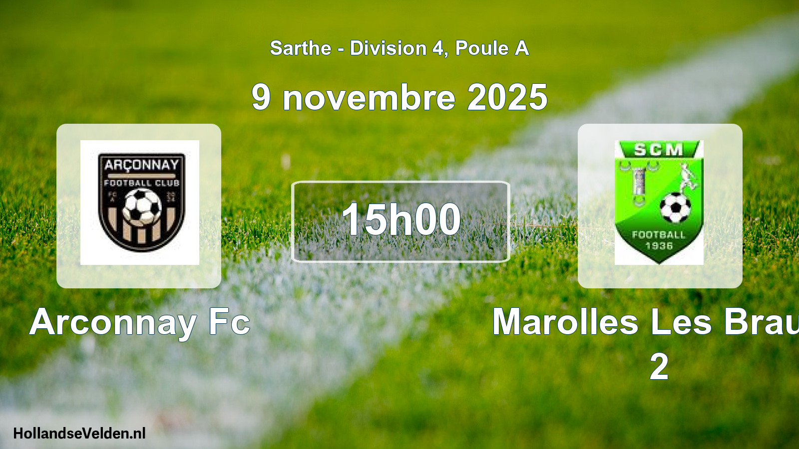 Geplande wedstrijd: Arconnay Fc - Marolles Les Brault 2 (9 novembre 2025)