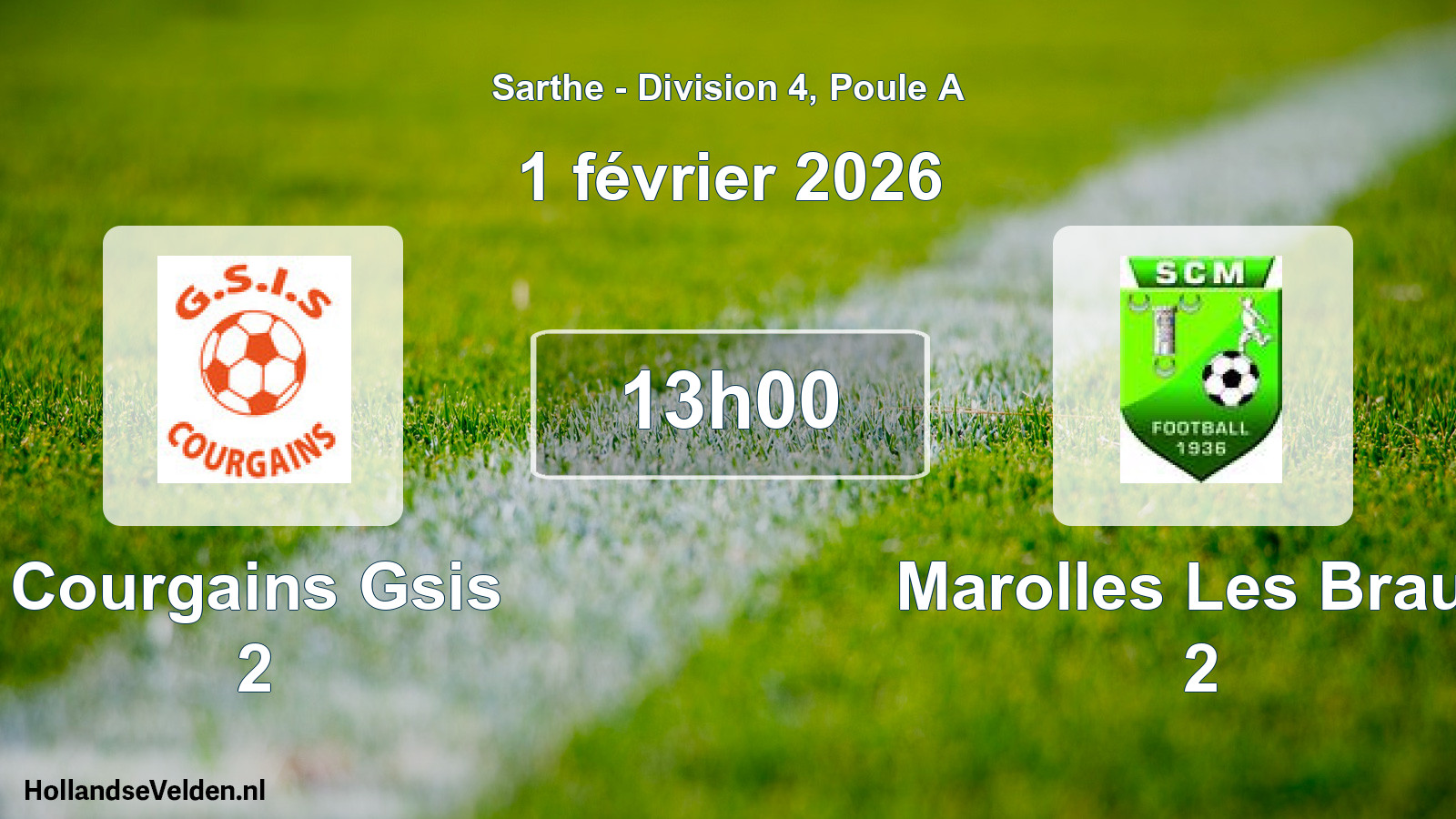Geplande wedstrijd: Courgains Gsis 2 - Marolles Les Brault 2 (1 février 2026)
