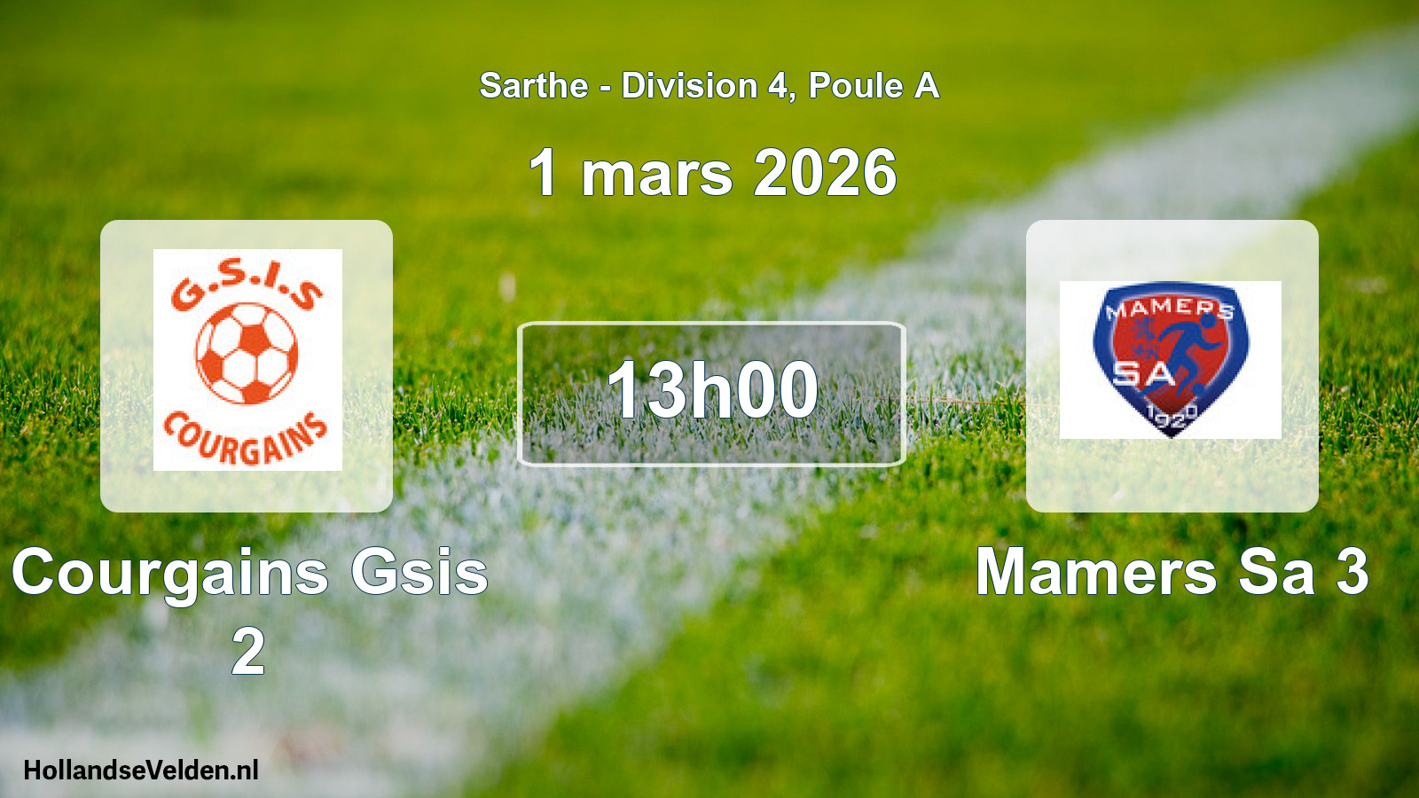 Geplande wedstrijd: Courgains Gsis 2 - Mamers Sa 3 (1 maart 2026)