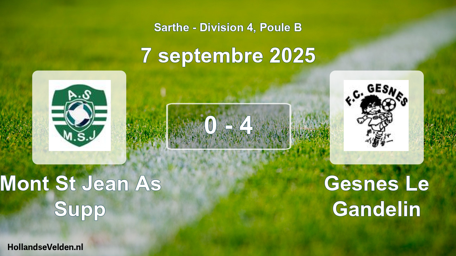 Gespeelde wedstrijd: Mont St Jean As Supp - Gesnes Le Gandelin 0 - 4 (7 septembre 2025)