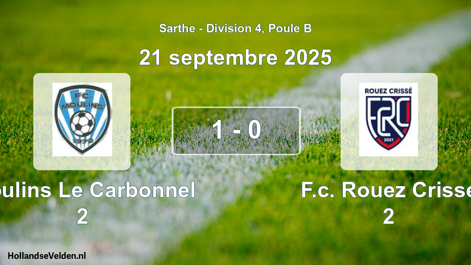 Gespeelde wedstrijd: Moulins Le Carbonnel 2 - F.c. Rouez Crisse 2 1 - 0 (21 septembre 2025)