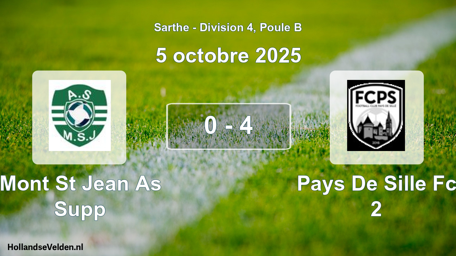 Total number of matches played: Mont St Jean As Supp - Pays De Sille Fc 2 0 - 4 (5 October 2025)