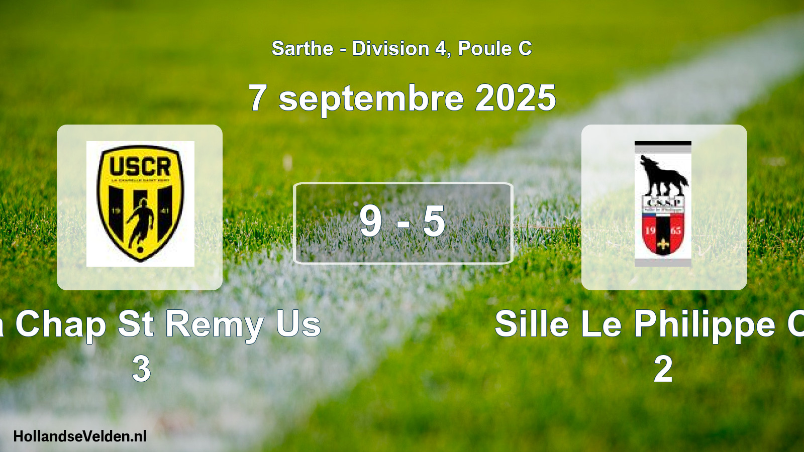 Gespeelde wedstrijd: La Chap St Remy Us 3 - Sille Le Philippe Cs 2 9 - 5 (7 septembre 2025)