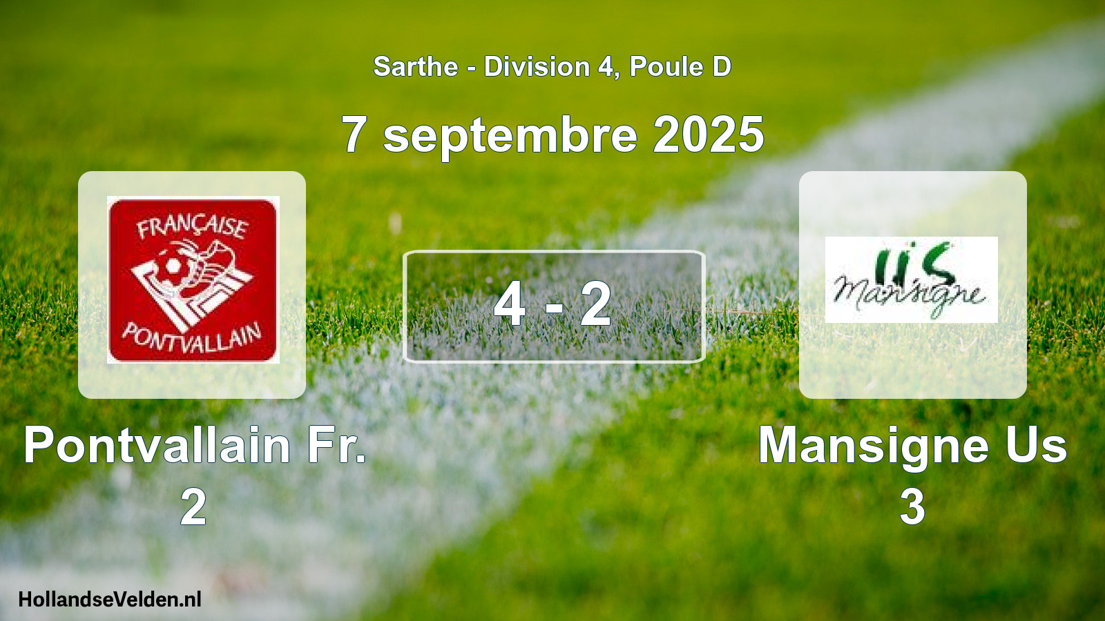 Total number of matches played: Pontvallain Fr. 2 - Mansigne Us 3 4 - 2 (7 September 2025)