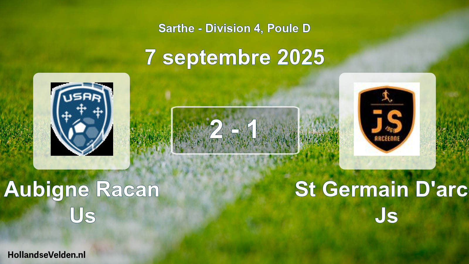 Gespeelde wedstrijd: Aubigne Racan Us - St Germain D'arce Js 2 - 1 (7 september 2025)
