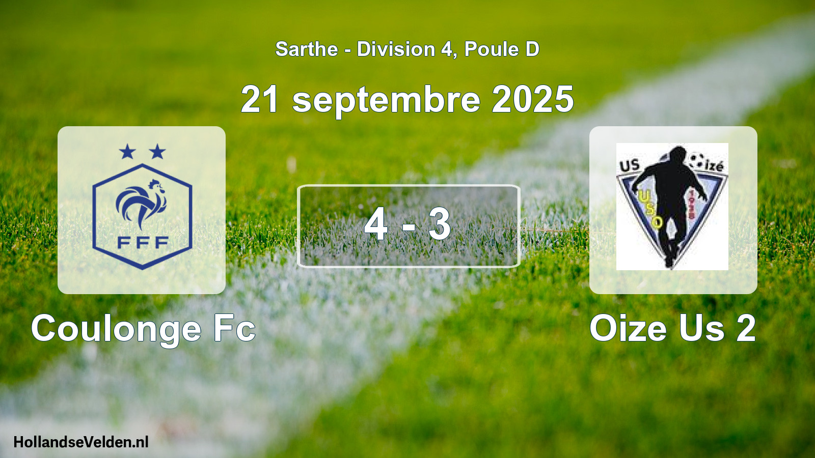Total number of matches played: Coulonge Fc - Oize Us 2 4 - 3 (21 September 2025)