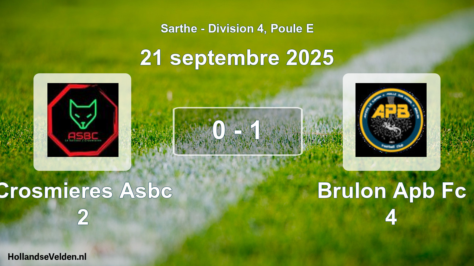 Total number of matches played: Crosmieres Asbc 2 - Brulon Apb Fc 4 0 - 1 (21 September 2025)