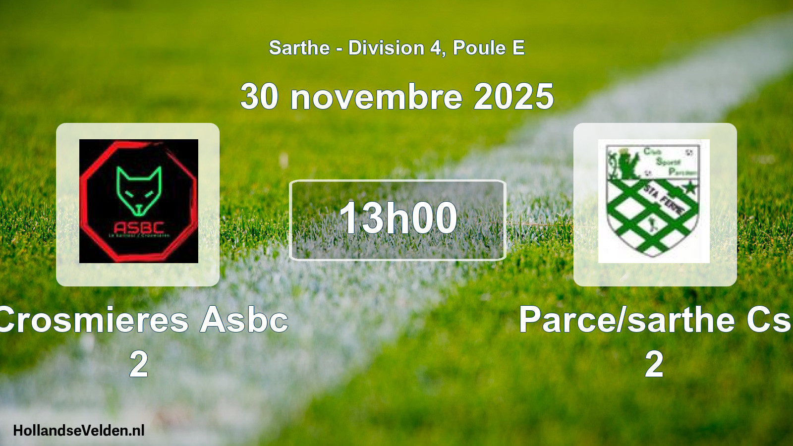 Geplande wedstrijd: Crosmieres Asbc 2 - Parce/sarthe Cs 2 (30 novembre 2025)