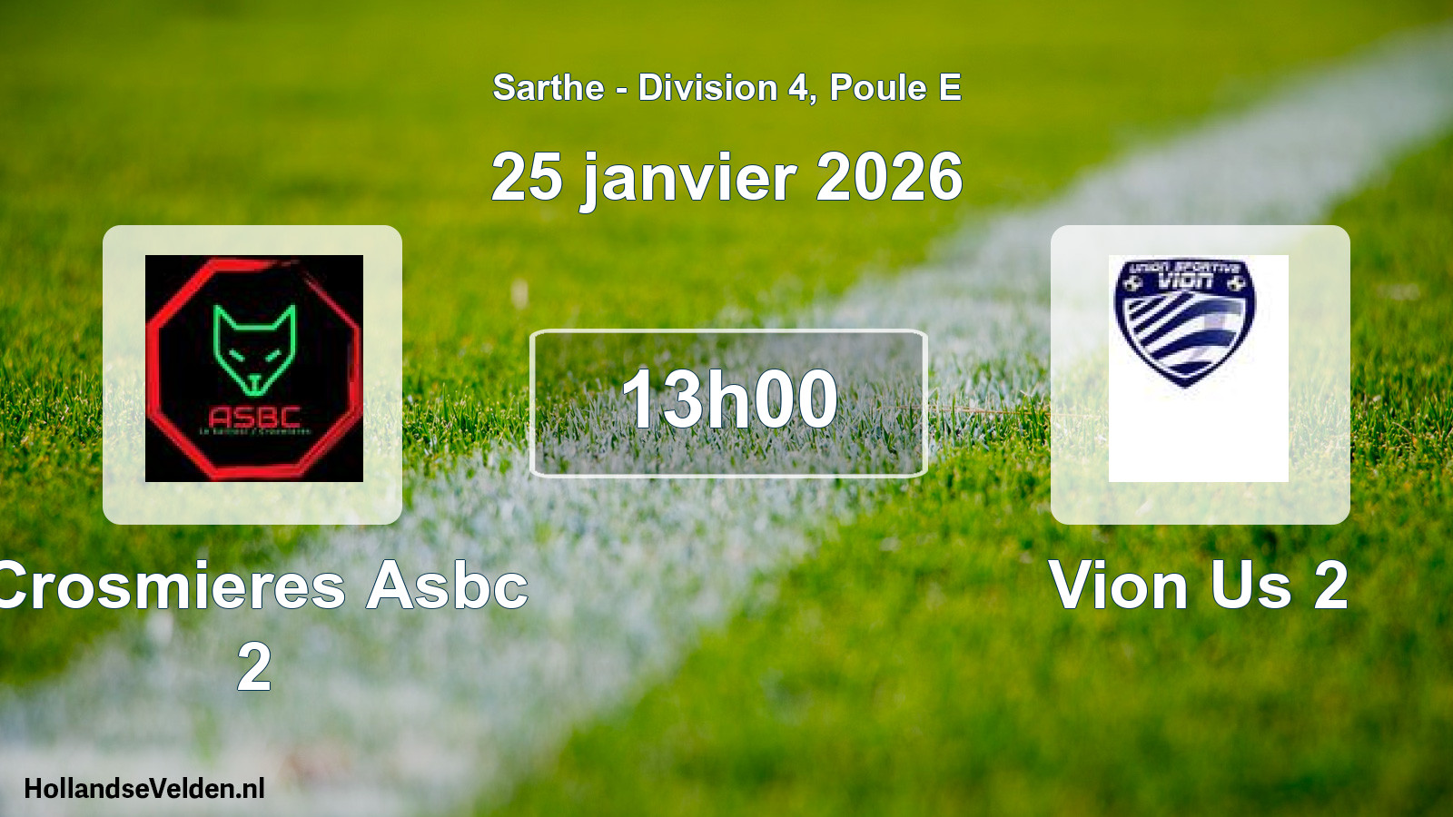 Geplande wedstrijd: Crosmieres Asbc 2 - Vion Us 2 (25 janvier 2026)