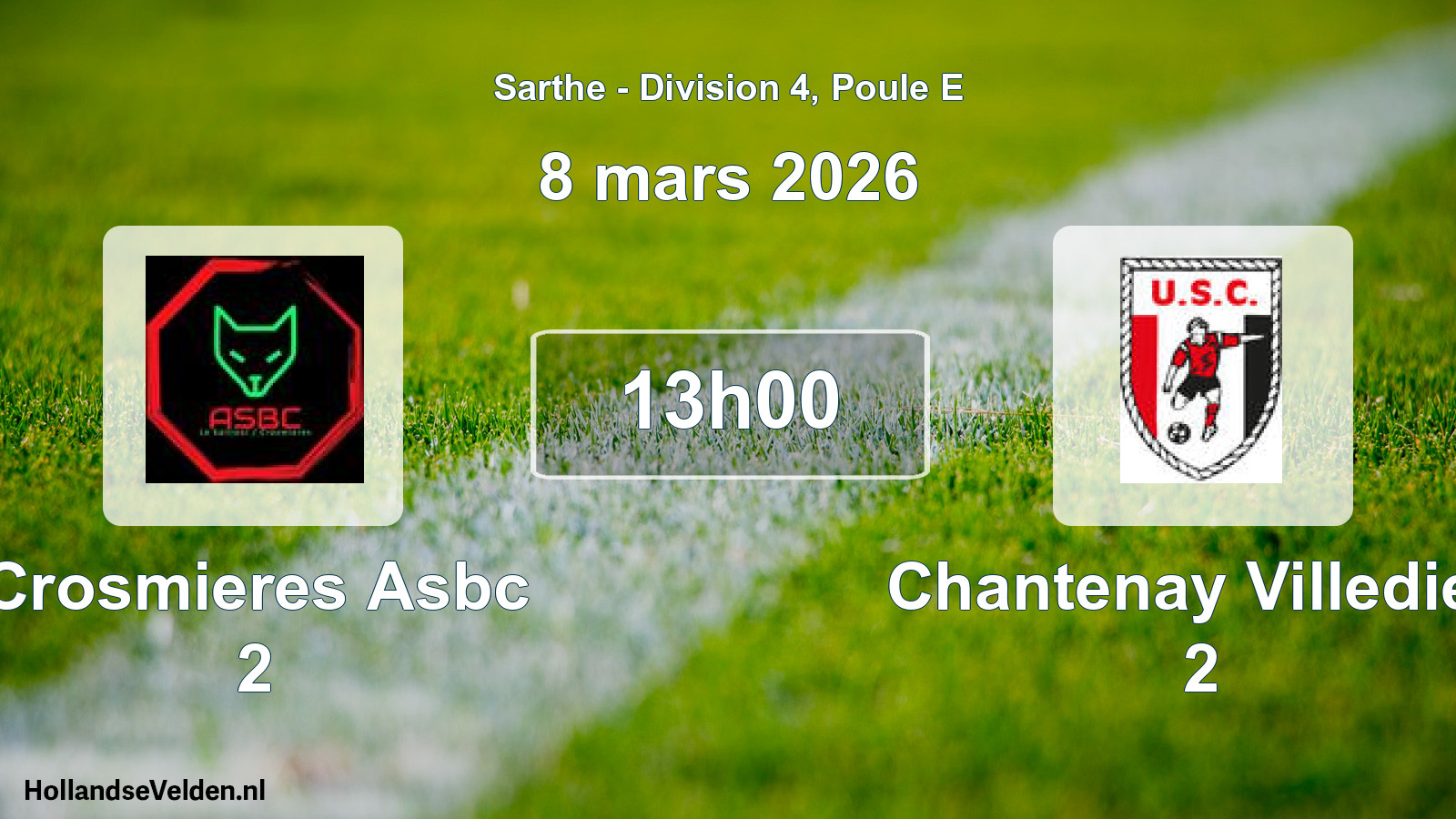 Geplande wedstrijd: Crosmieres Asbc 2 - Chantenay Villedieu 2 (8 mars 2026)