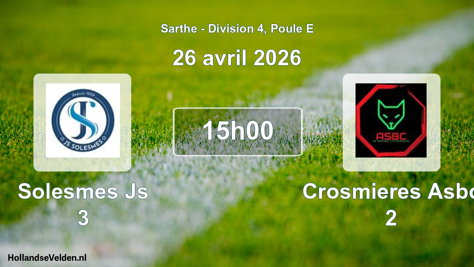 Geplande wedstrijd: Solesmes Js 3 - Crosmieres Asbc 2 (26 avril 2026)