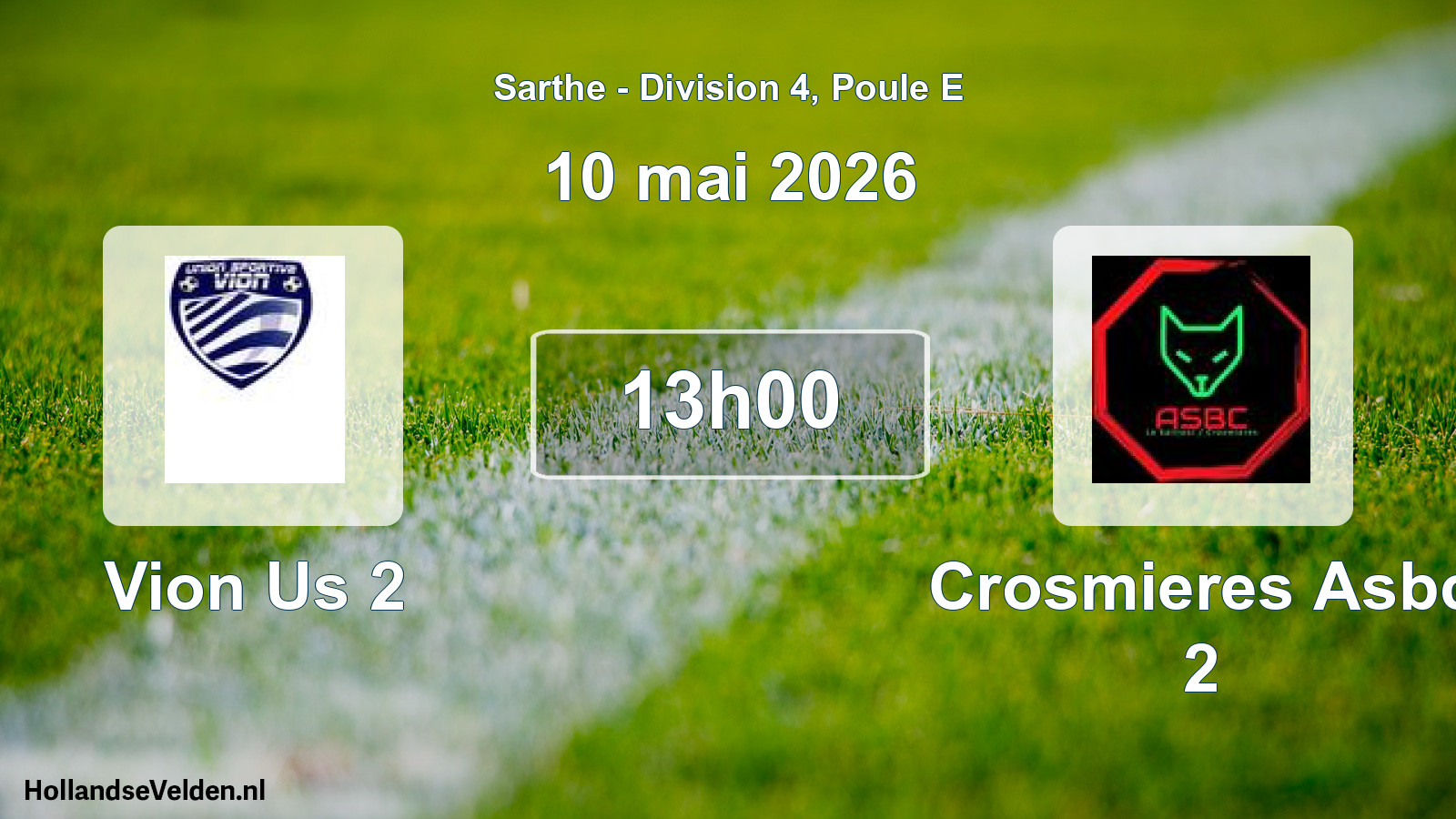 Geplande wedstrijd: Vion Us 2 - Crosmieres Asbc 2 (10 mai 2026)