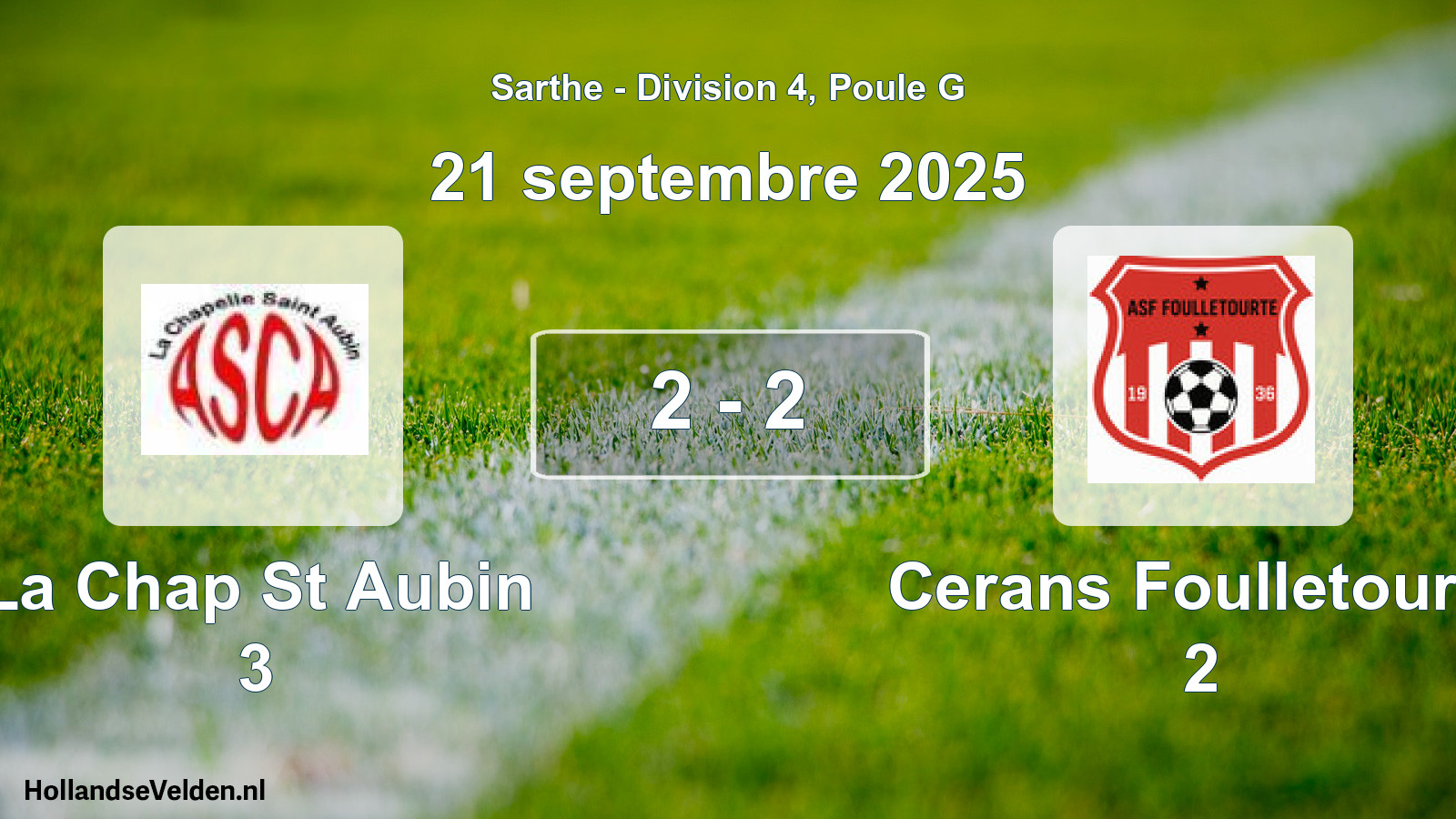 Gespeelde wedstrijd: La Chap St Aubin 3 - Cerans Foulletourte 2 2 - 2 (21 septembre 2025)