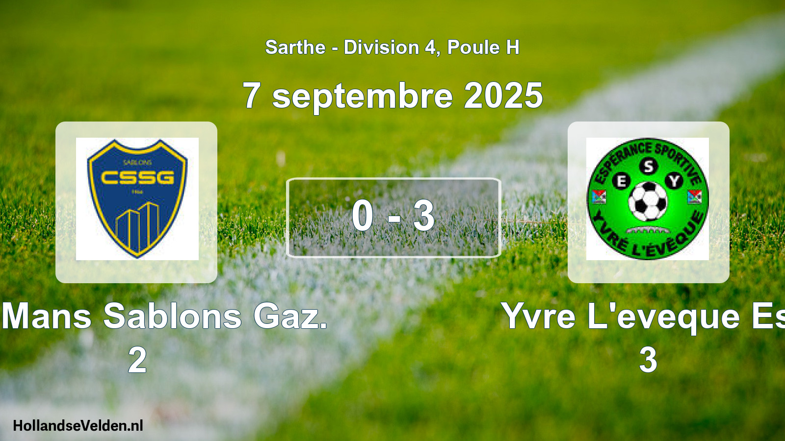Gespeelde wedstrijd: Le Mans Sablons Gaz. 2 - Yvre L'eveque Es 3 0 - 3 (7 septembre 2025)