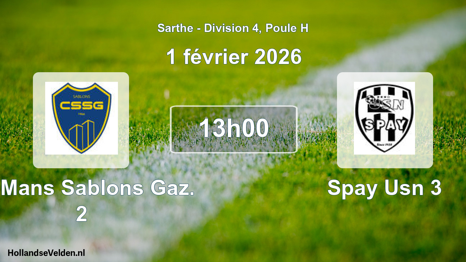 Geplande wedstrijd: Le Mans Sablons Gaz. 2 - Spay Usn 3 (1 février 2026)