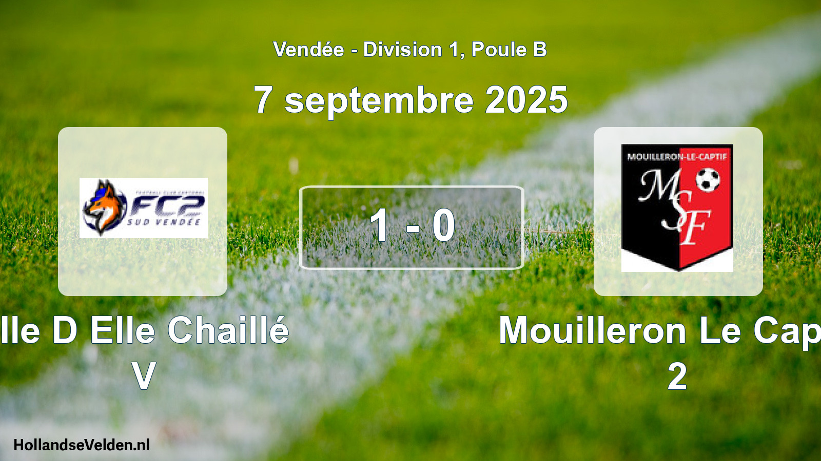 Gespeelde wedstrijd: Ile D Elle Chaillé V - Mouilleron Le Captif 2 1 - 0 (7 septembre 2025)