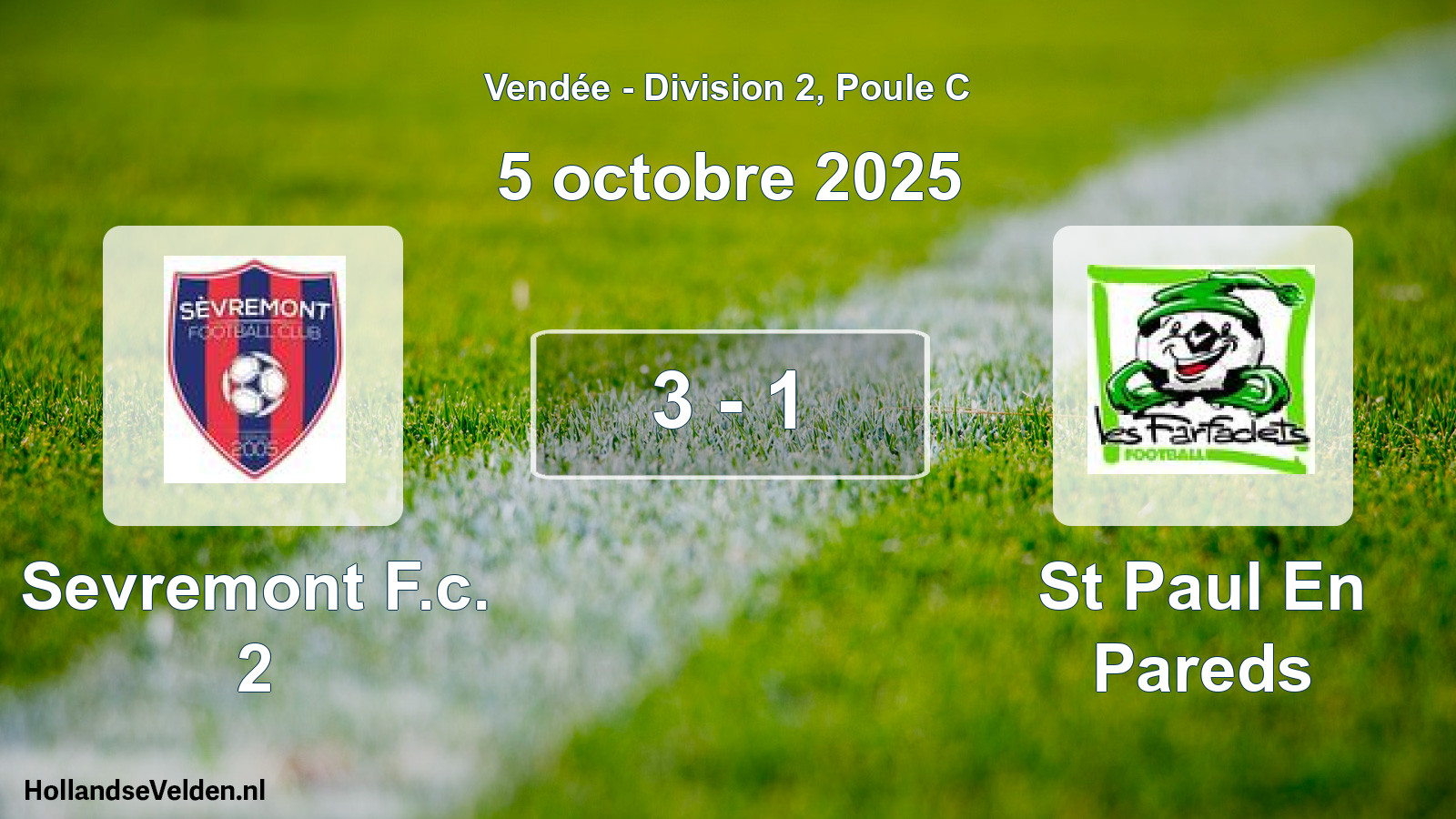 Gespeelde wedstrijd: Sevremont F.c. 2 - St Paul En Pareds 3 - 1 (5 oktober 2025)