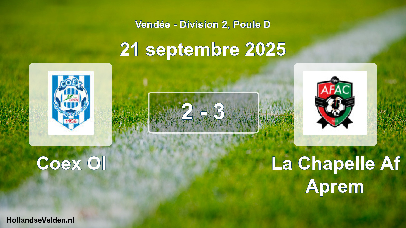 Gespeelde wedstrijd: Coex Ol - La Chapelle Af Aprem 2 - 3 (21 septembre 2025)