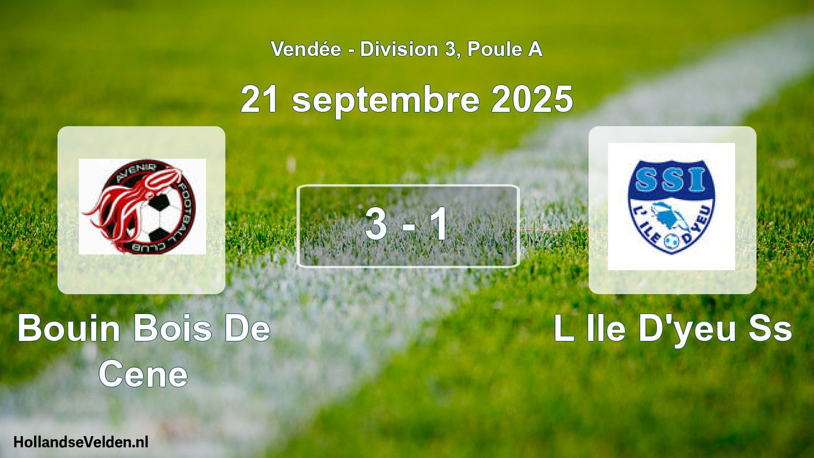 Gespeelde wedstrijd: Bouin Bois De Cene - L Ile D'yeu Ss 3 - 1 (21 septembre 2025)