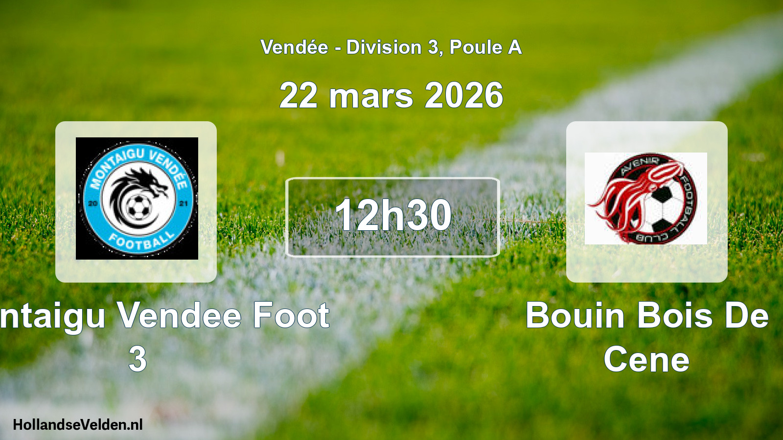 Scheduled Match: Montaigu Vendee Foot 3 - Bouin Bois De Cene (22 March 2026)