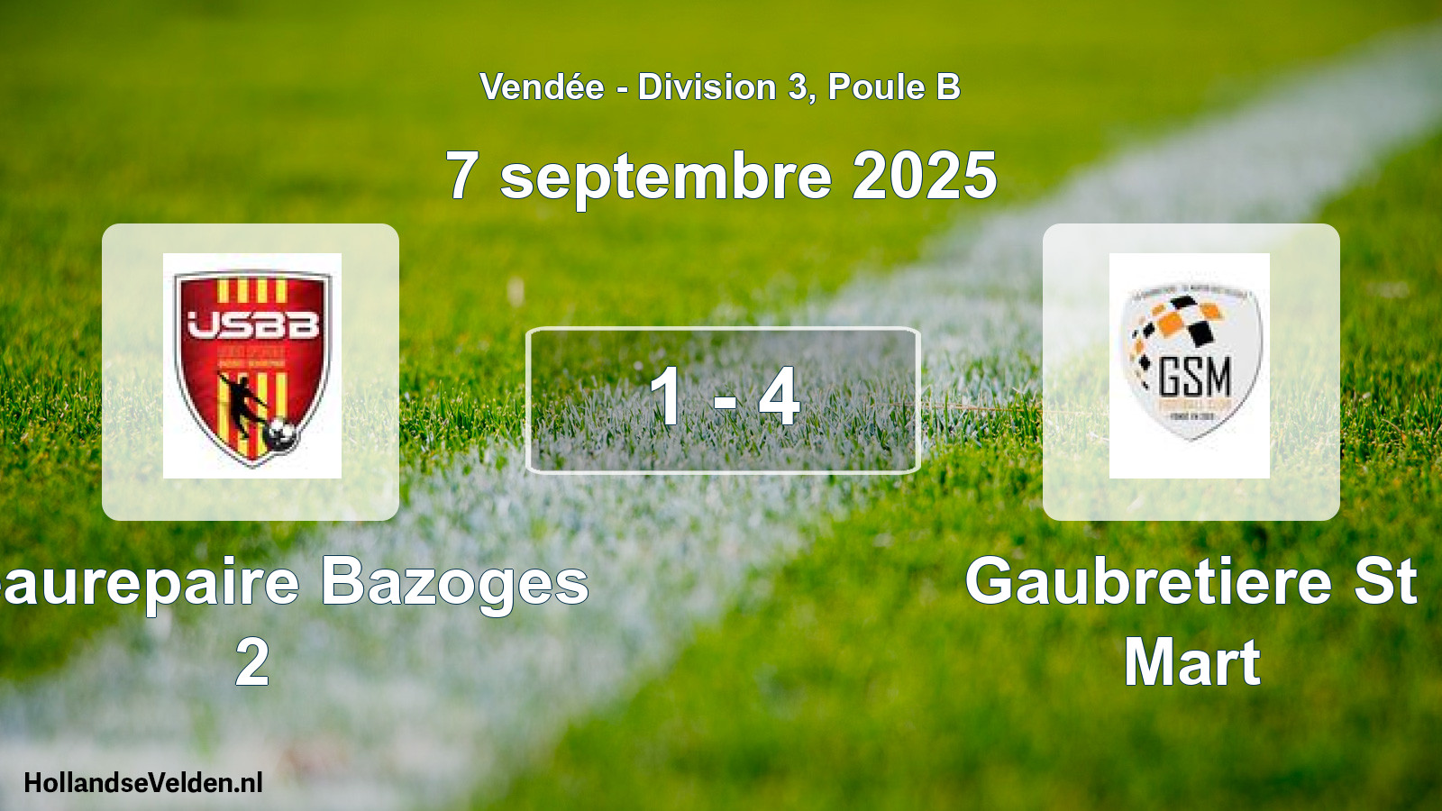 Gespeelde wedstrijd: Beaurepaire Bazoges 2 - Gaubretiere St Mart 1 - 4 (7 september 2025)