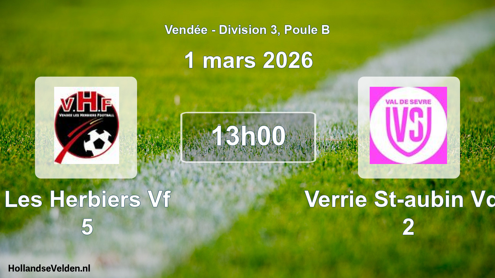 Geplande wedstrijd: Les Herbiers Vf 5 - Verrie St-aubin Vds 2 (1 maart 2026)