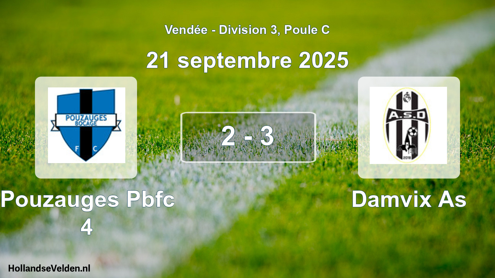 Gespeelde wedstrijd: Pouzauges Pbfc 4 - Damvix As 2 - 3 (21 septembre 2025)