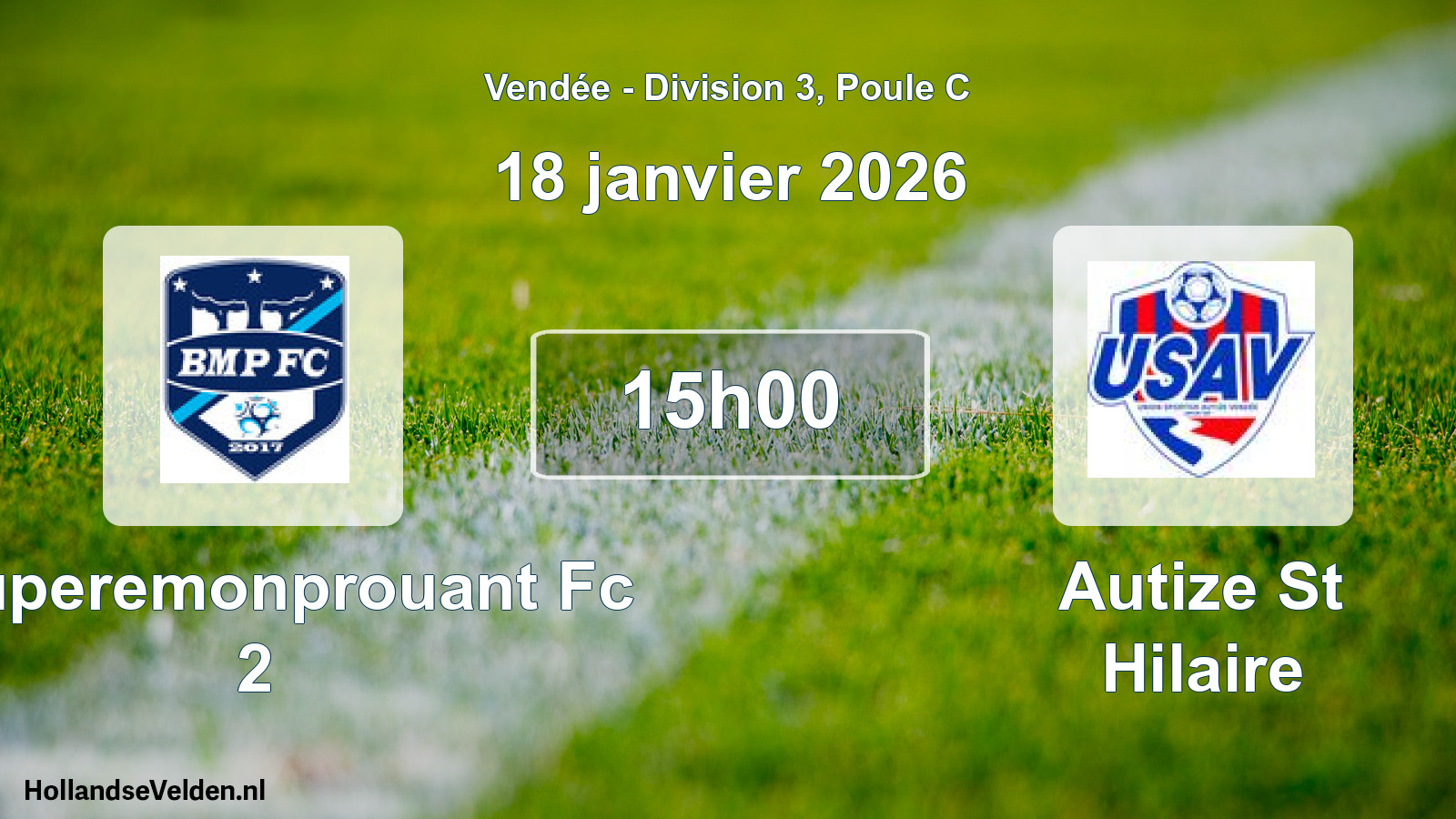 Geplande wedstrijd: Bouperemonprouant Fc 2 - Autize St Hilaire (18 janvier 2026)