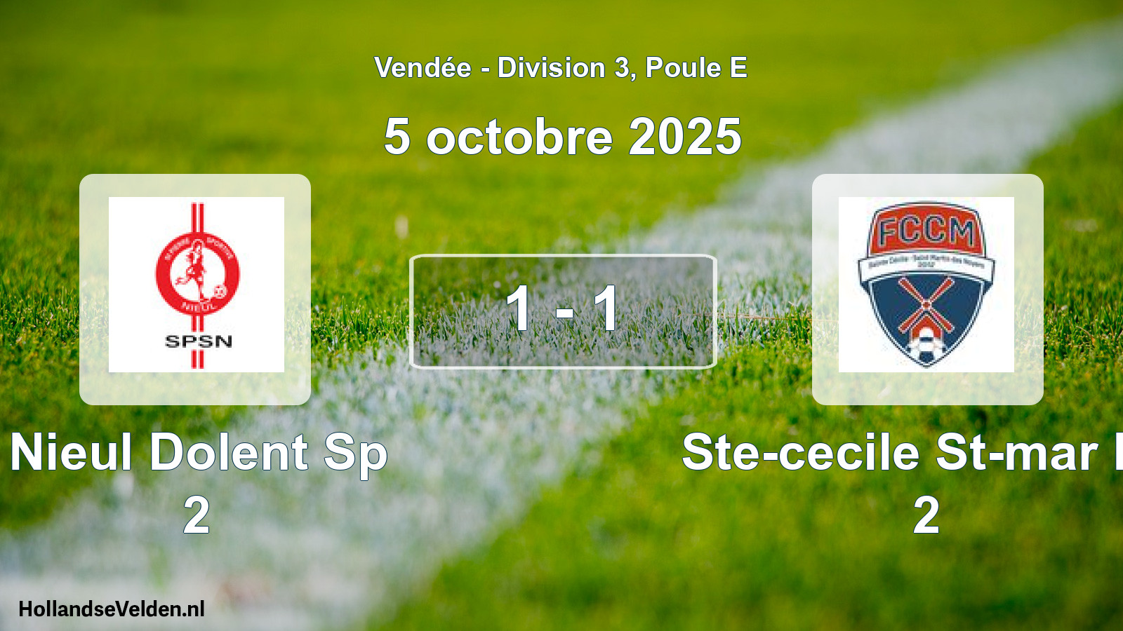 Gespeelde wedstrijd: Nieul Dolent Sp 2 - Ste-cecile St-mar Fc 2 1 - 1 (5 octobre 2025)