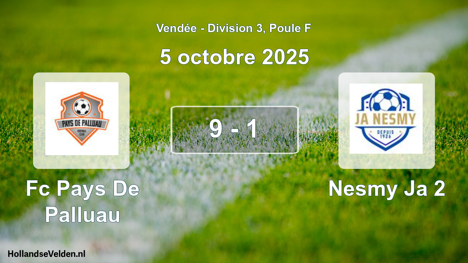 Gespeelde wedstrijd: Fc Pays De Palluau - Nesmy Ja 2 9 - 1 (5 octobre 2025)