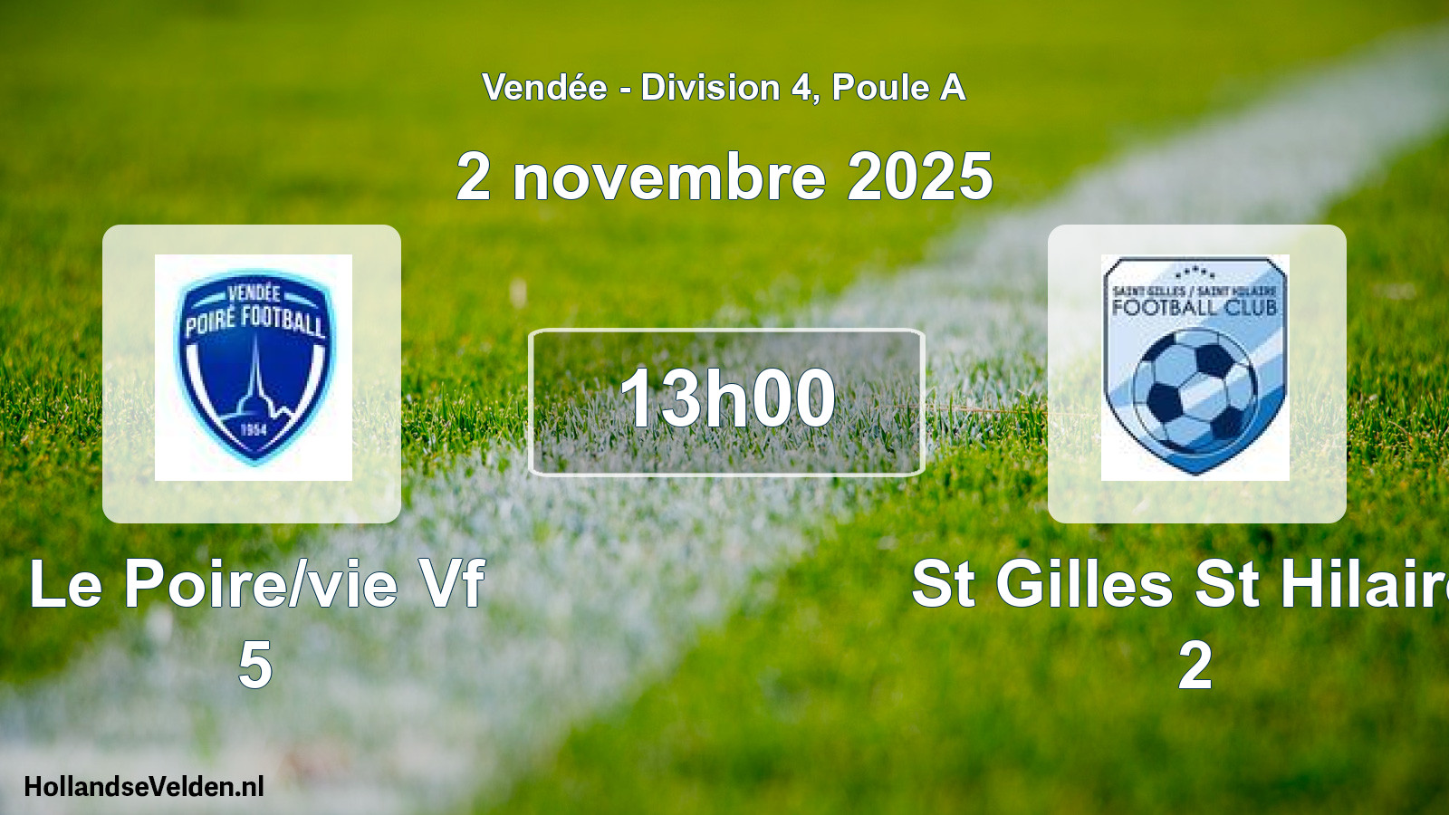 Geplande wedstrijd: Le Poire/vie Vf 5 - St Gilles St Hilaire 2 (2 novembre 2025)