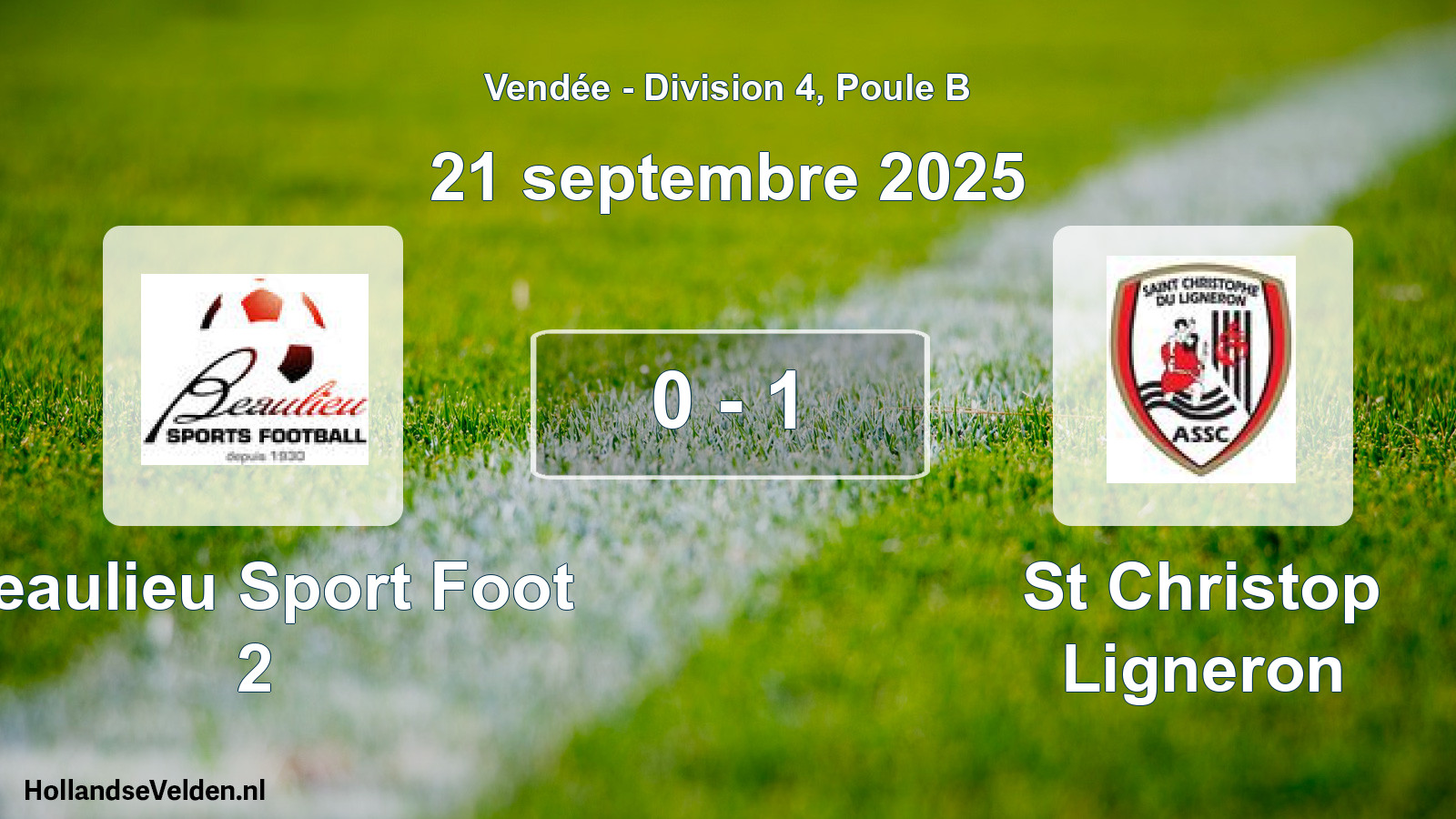 Gespeelde wedstrijd: Beaulieu Sport Foot 2 - St Christop Ligneron 0 - 1 (21 septembre 2025)