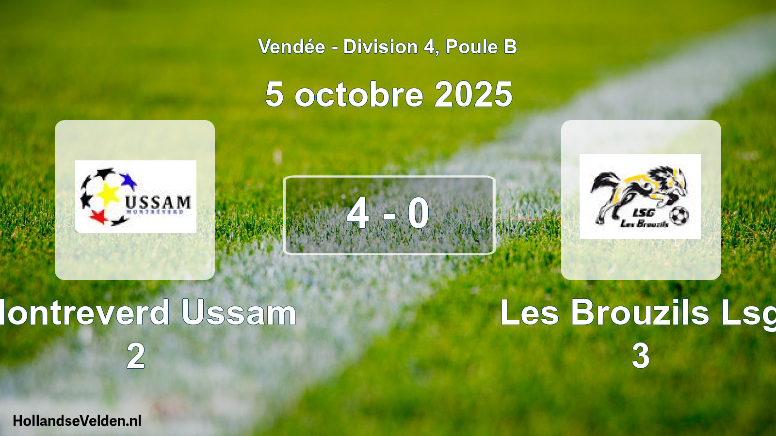 Gespeelde wedstrijd: Montreverd Ussam 2 - Les Brouzils Lsg 3 4 - 0 (5 octobre 2025)
