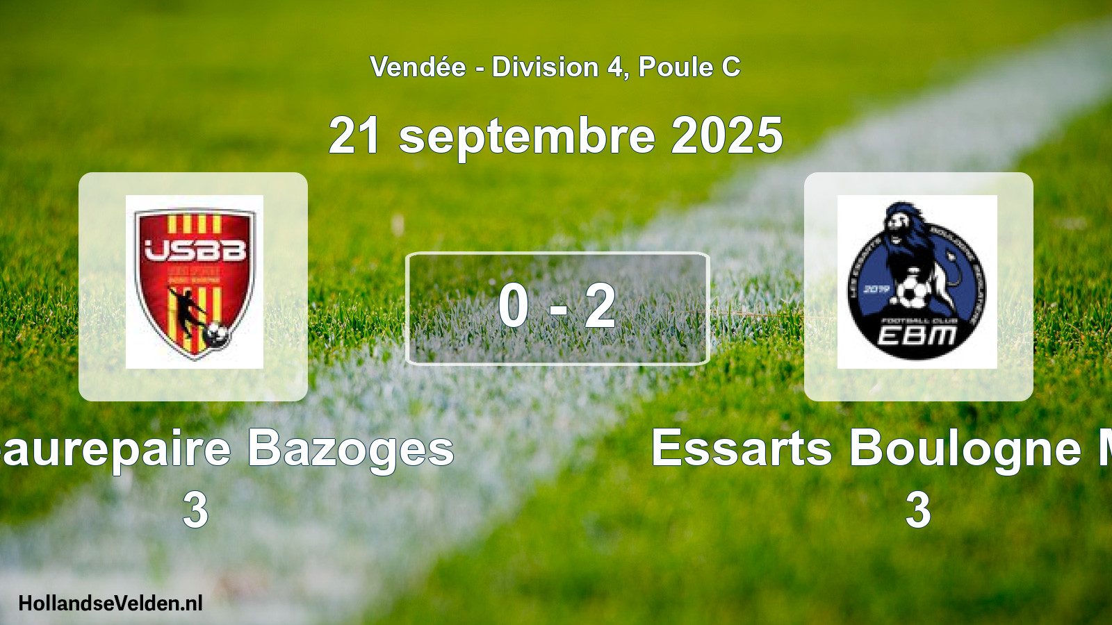 Total number of matches played: Beaurepaire Bazoges 3 - Essarts Boulogne Mer 3 0 - 2 (21 September 2025)
