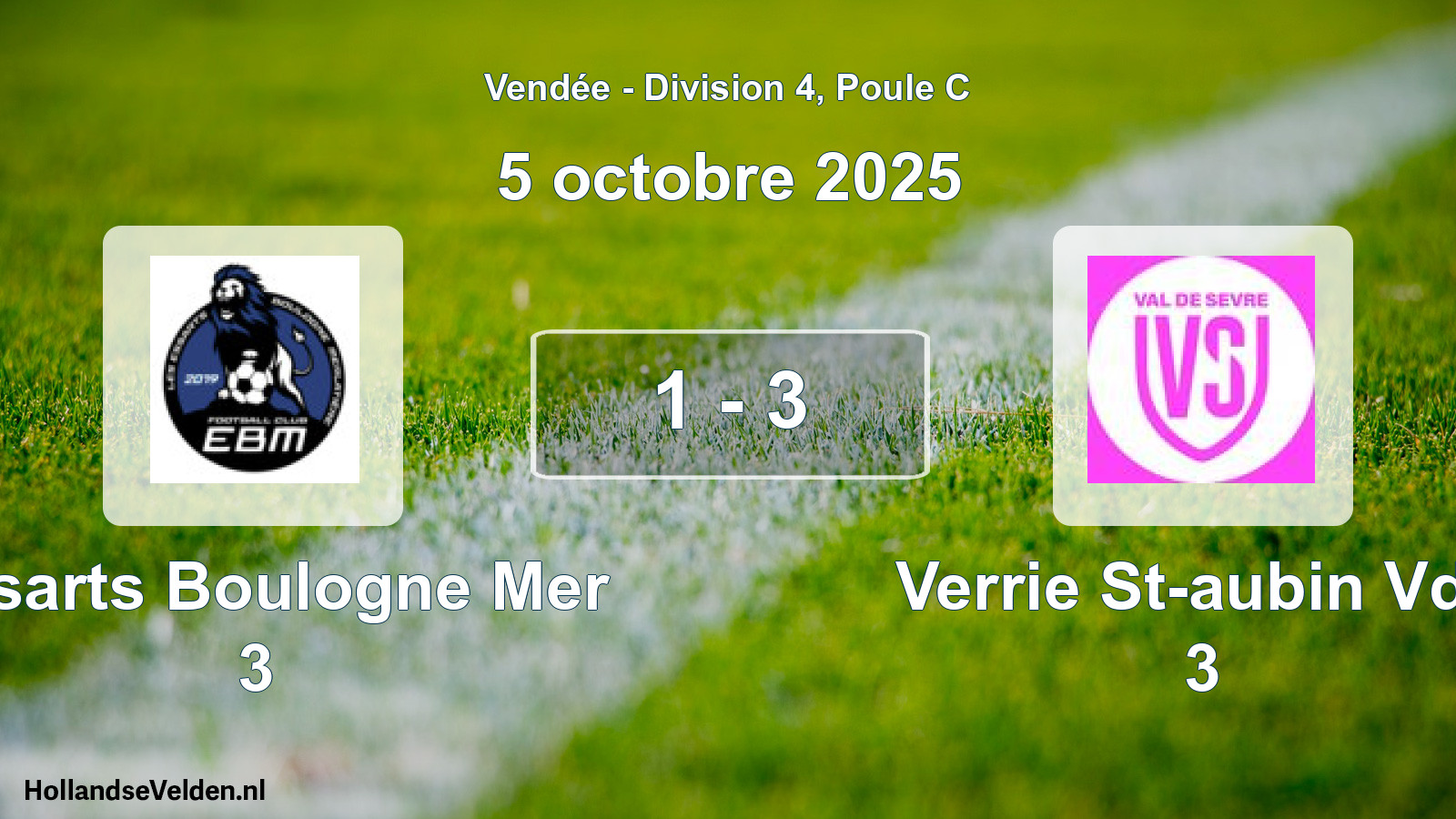 Gespeelde wedstrijd: Essarts Boulogne Mer 3 - Verrie St-aubin Vds 3 1 - 3 (5 octobre 2025)