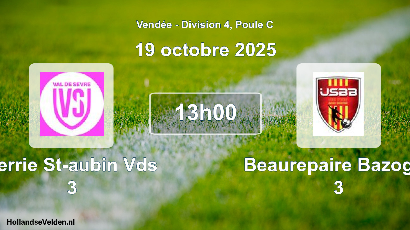 Geplande wedstrijd: Verrie St-aubin Vds 3 - Beaurepaire Bazoges 3 (19 octobre 2025)