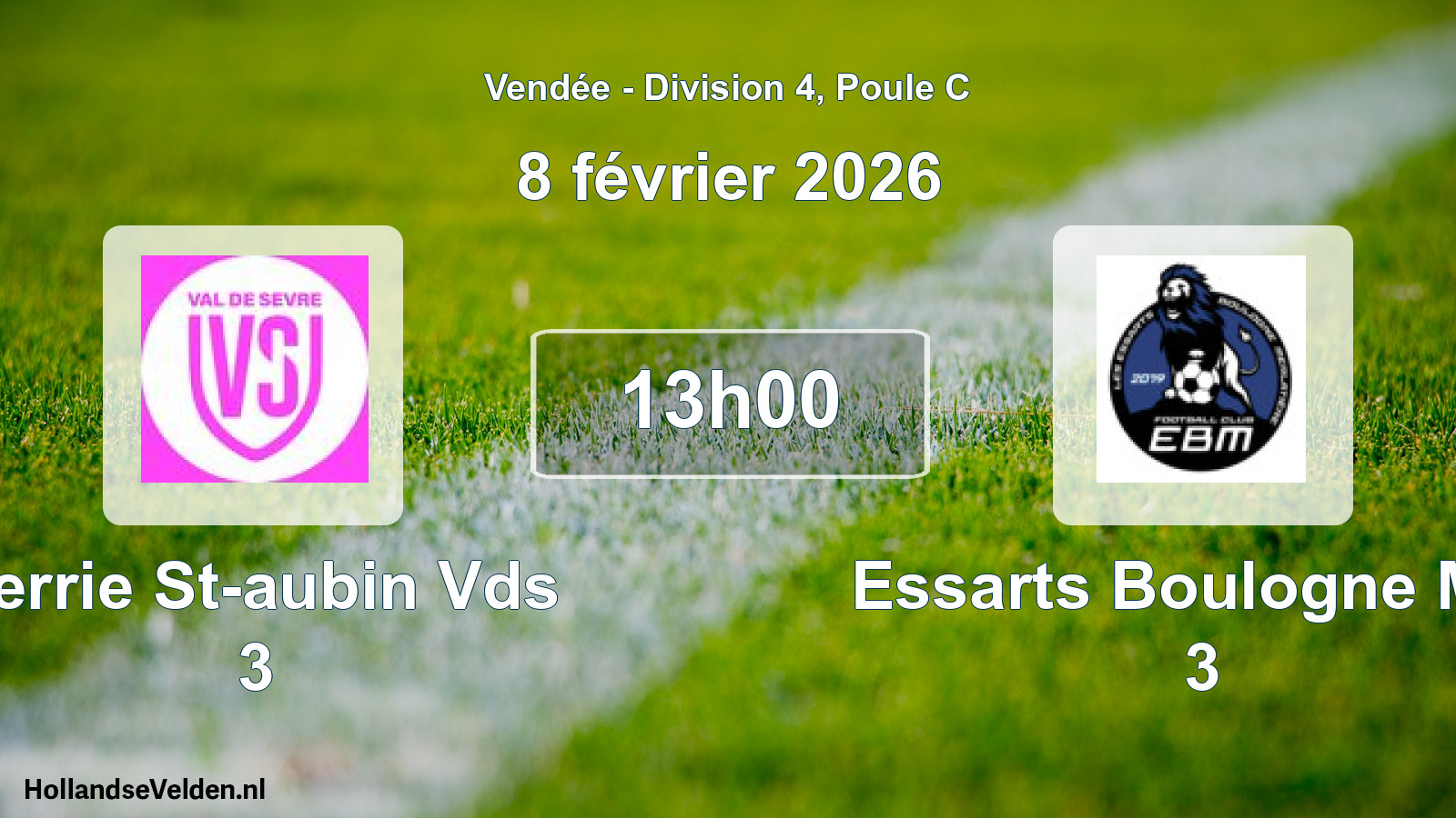 Geplande wedstrijd: Verrie St-aubin Vds 3 - Essarts Boulogne Mer 3 (8 février 2026)