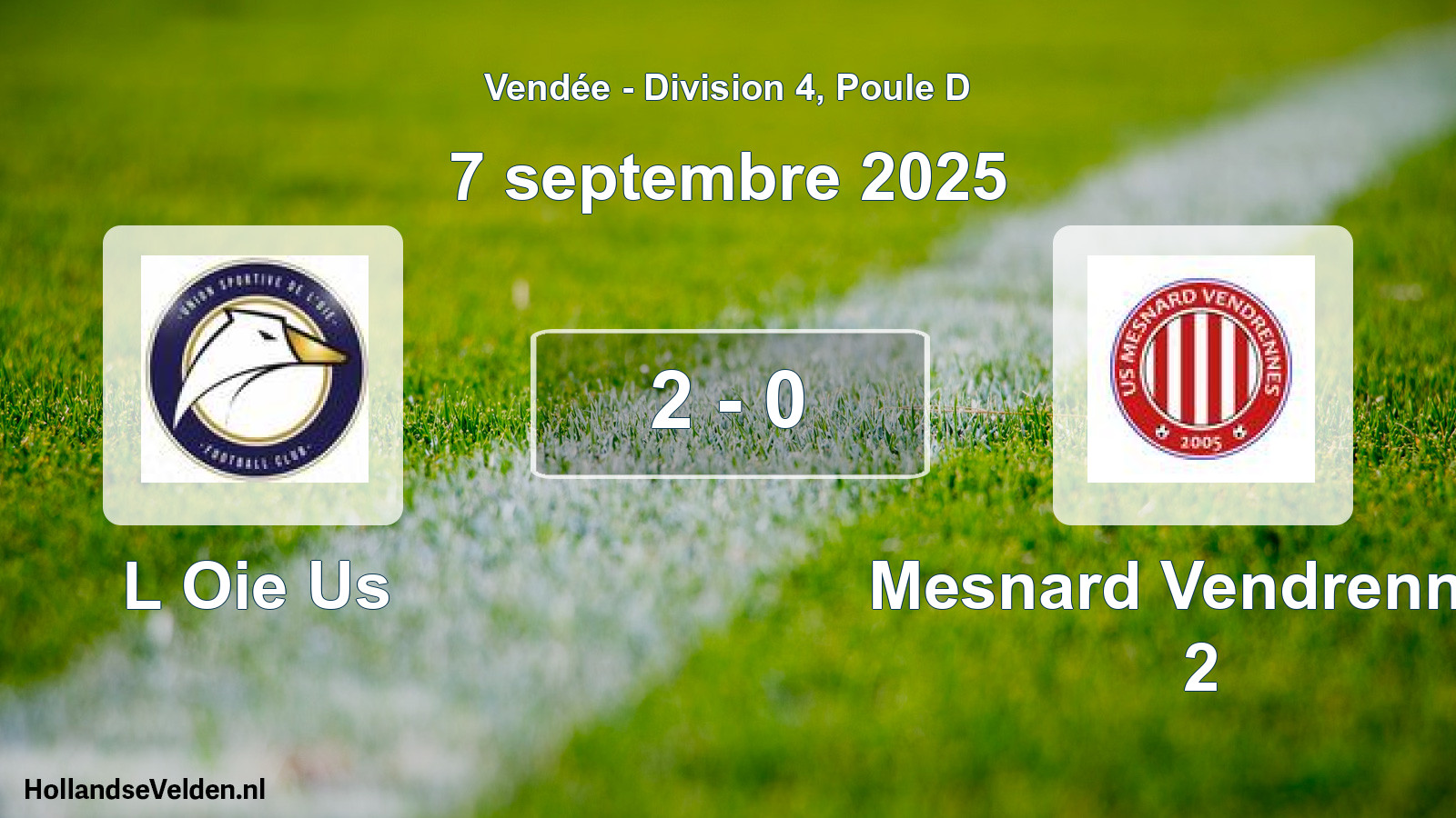 Gespeelde wedstrijd: L Oie Us - Mesnard Vendrennes 2 2 - 0 (7 septembre 2025)