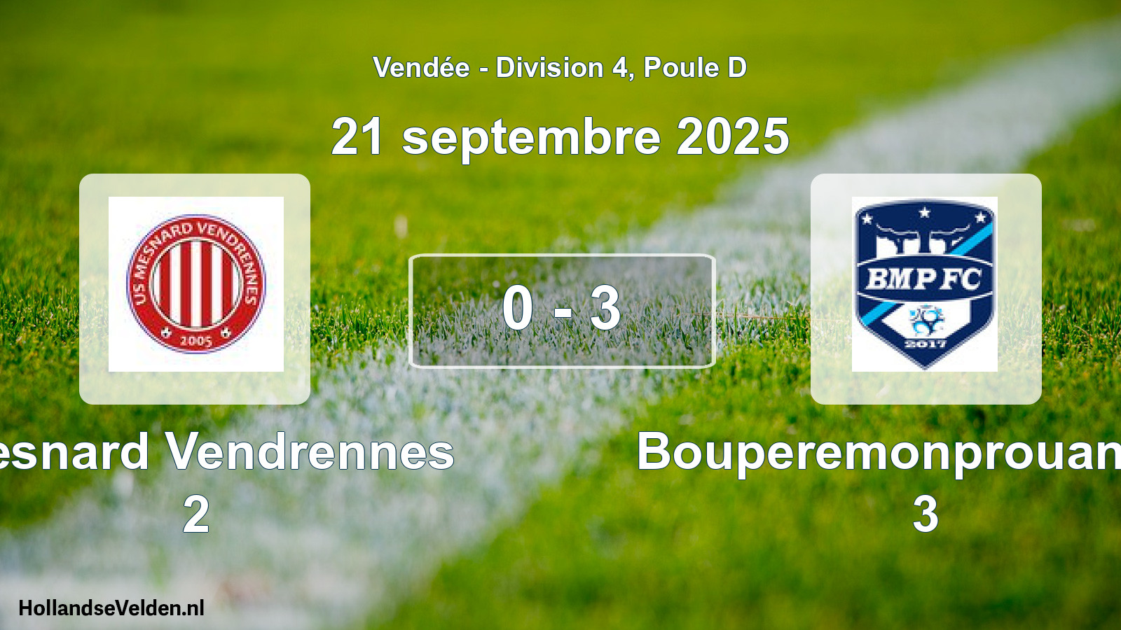 Gespeelde wedstrijd: Mesnard Vendrennes 2 - Bouperemonprouant Fc 3 0 - 3 (21 september 2025)
