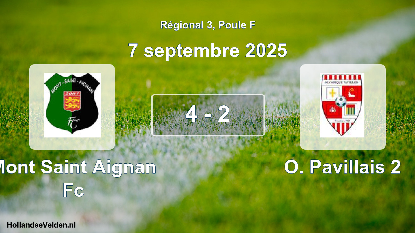 Total number of matches played: Mont Saint Aignan Fc - O. Pavillais 2 4 - 2 (7 September 2025)