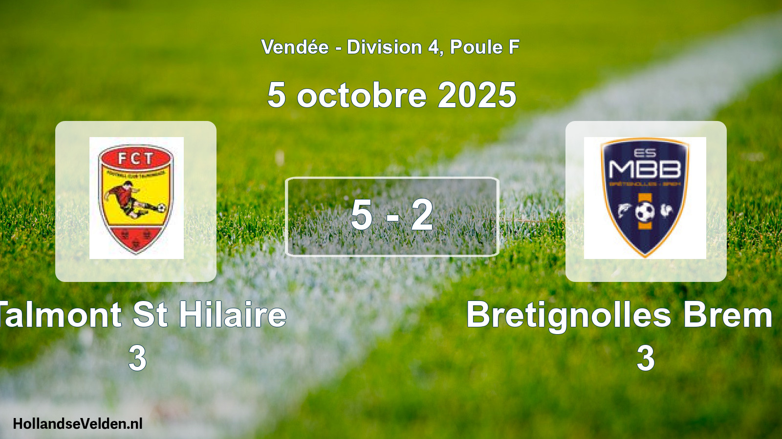 Gespeelde wedstrijd: Talmont St Hilaire 3 - Bretignolles Brem Es 3 5 - 2 (5 octobre 2025)