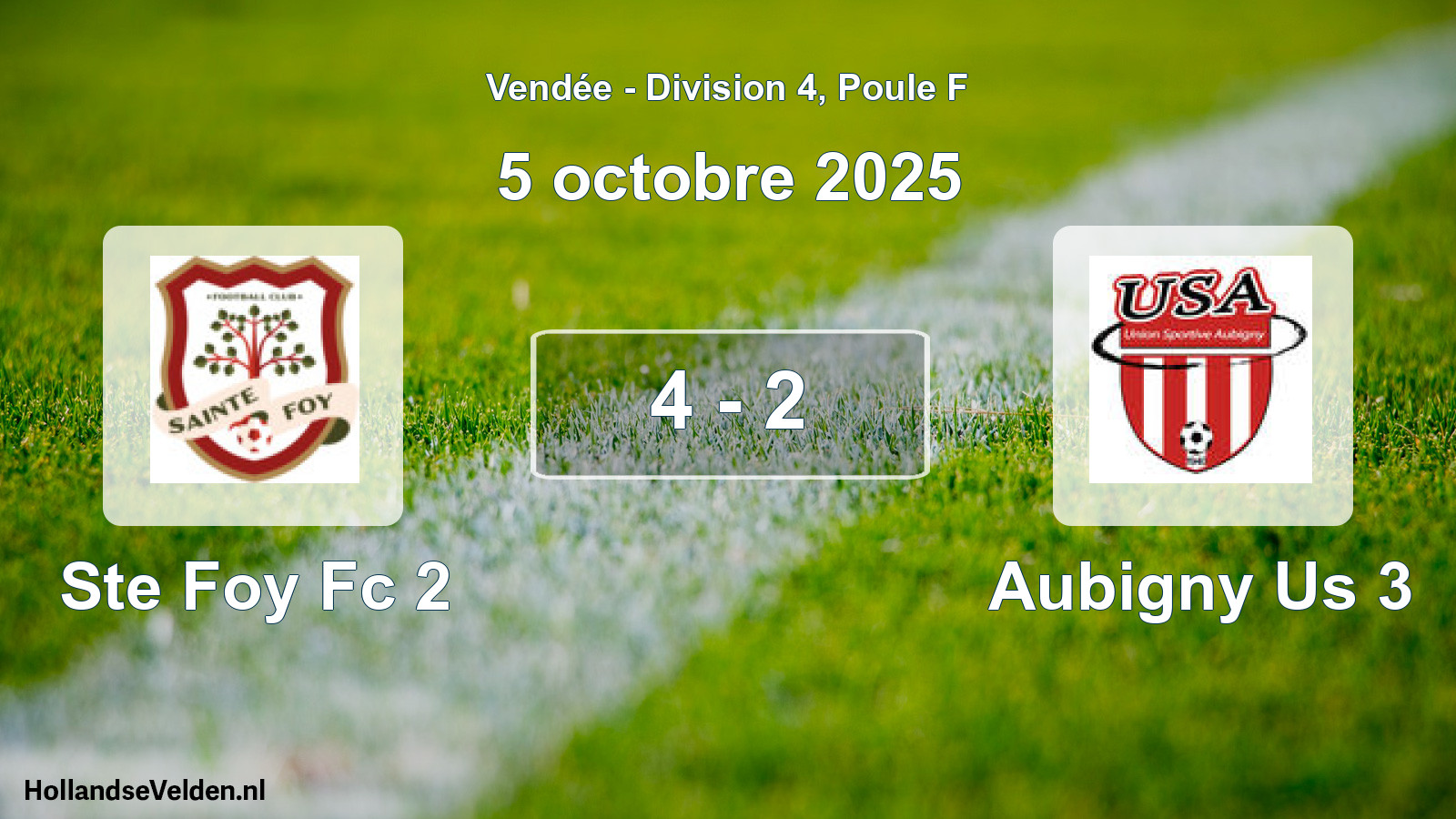 Gespeelde wedstrijd: Ste Foy Fc 2 - Aubigny Us 3 4 - 2 (5 octobre 2025)