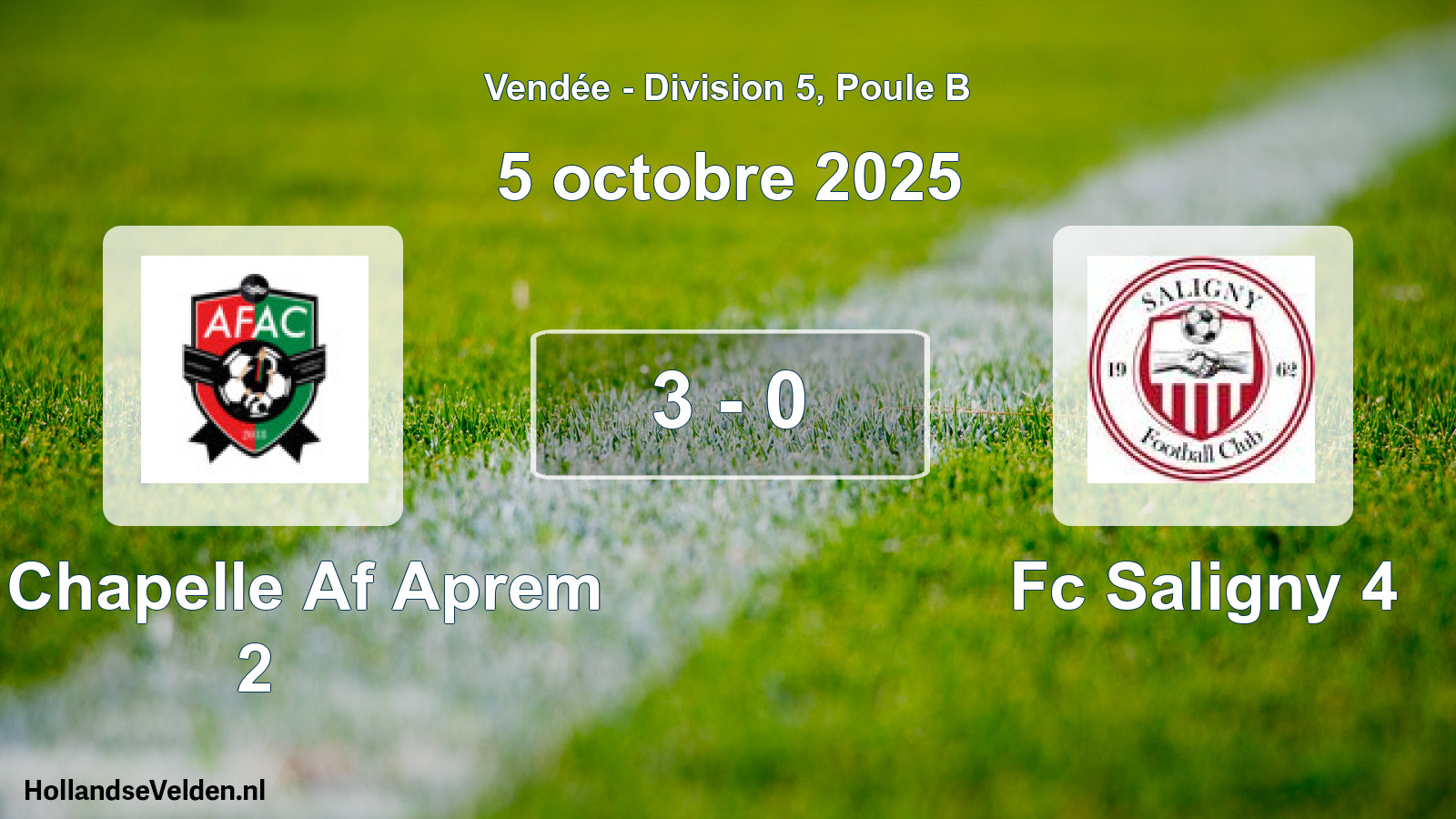 Gespeelde wedstrijd: La Chapelle Af Aprem 2 - Fc Saligny 4 3 - 0 (5 octobre 2025)
