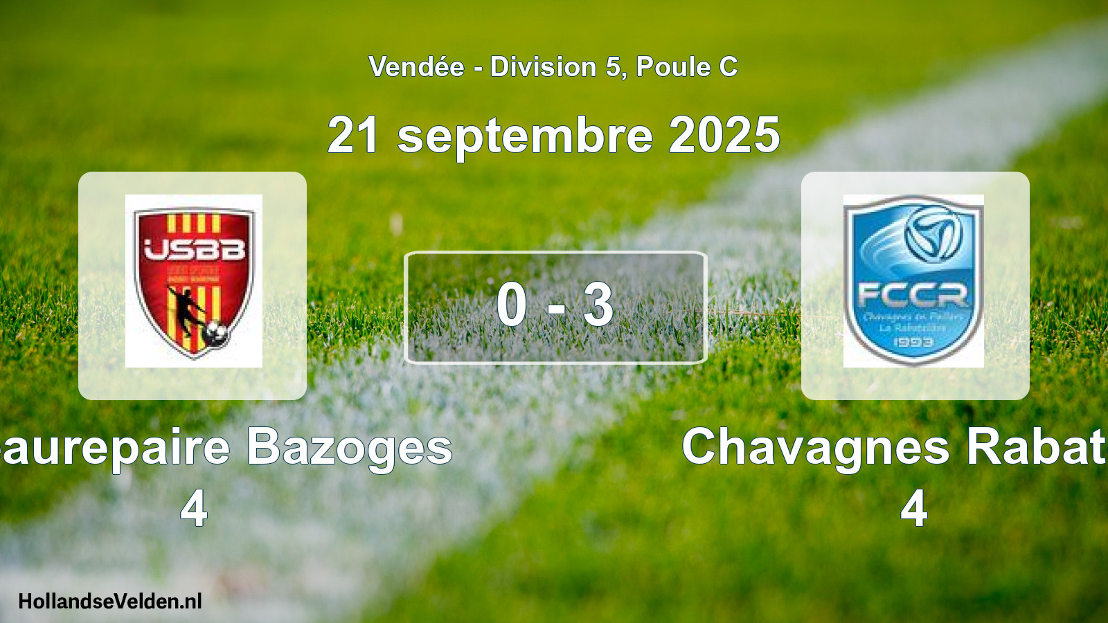 Gespeelde wedstrijd: Beaurepaire Bazoges 4 - Chavagnes Rabatel 4 0 - 3 (21 septembre 2025)
