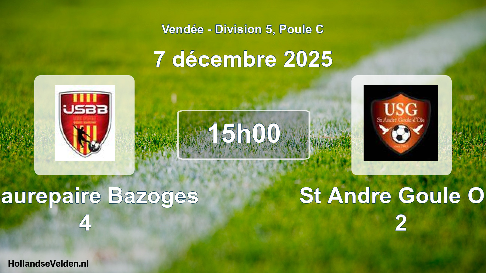 Geplande wedstrijd: Beaurepaire Bazoges 4 - St Andre Goule Oie 2 (7 décembre 2025)