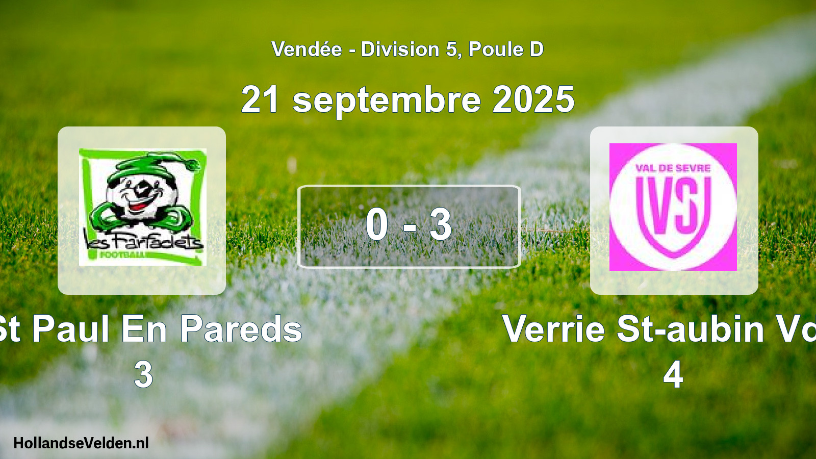 Gespeelde wedstrijd: St Paul En Pareds 3 - Verrie St-aubin Vds 4 0 - 3 (21 septembre 2025)
